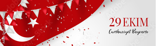 29 Ekim Cumhuriyet Bayrami  - 29 October National Republic Day of Turkey. Banner design concept with red and white flag. Vector illustration