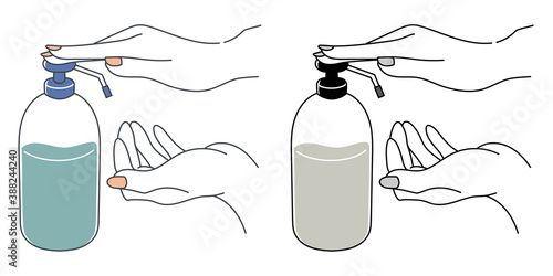 ベクター・ハンドソープで手を洗う人のイラスト