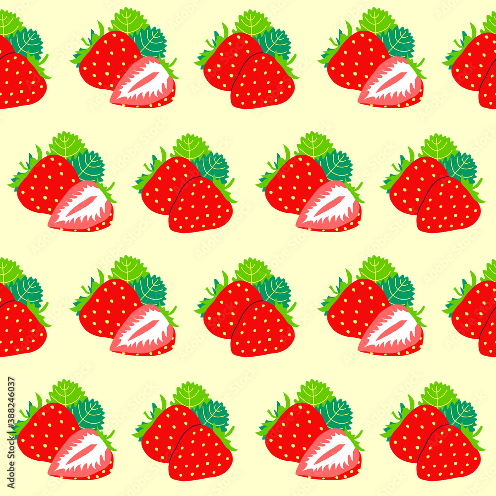 Pattern two juicy ripe strawberry with a leaf Pattern two juicy ripe strawberry with a leaf