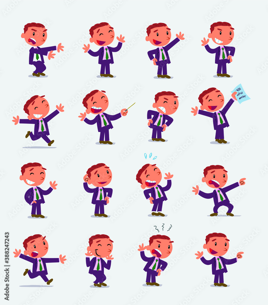 Cartoon character businessman in smart casual style. Set with different postures, attitudes and poses, doing different activities in isolated vector illustrations. Cartoon character businessman in smart casual style. Set with different postures, attitudes and poses, doing different activities in isolated vector illustrations.