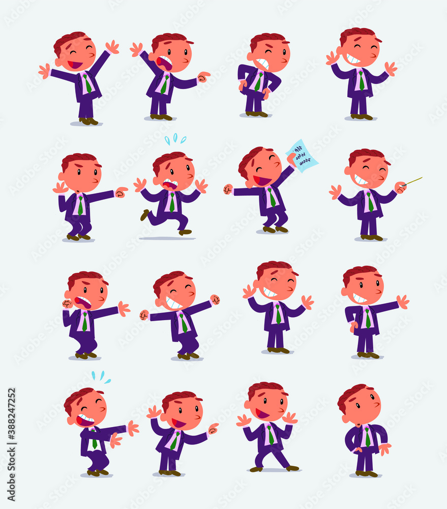 Cartoon character businessman in smart casual style. Set with different postures, attitudes and poses, doing different activities in isolated vector illustrations. Cartoon character businessman in smart casual style. Set with different postures, attitudes and poses, doing different activities in isolated vector illustrations.