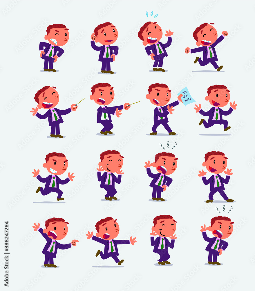 Cartoon character businessman in smart casual style. Set with different postures, attitudes and poses, doing different activities in isolated vector illustrations. Cartoon character businessman in smart casual style. Set with different postures, attitudes and poses, doing different activities in isolated vector illustrations.