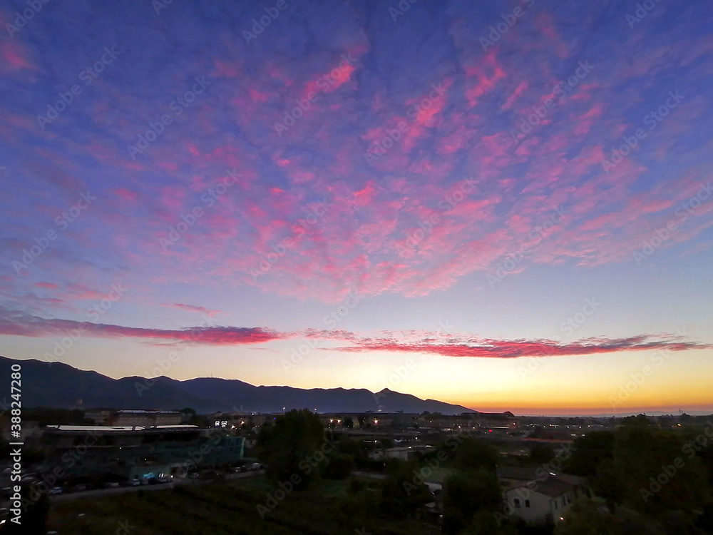 Fototapeta premium Italy Tuscany Pisa, view of the sunrise over the Pisan mountains, monte Serra and La Verruca