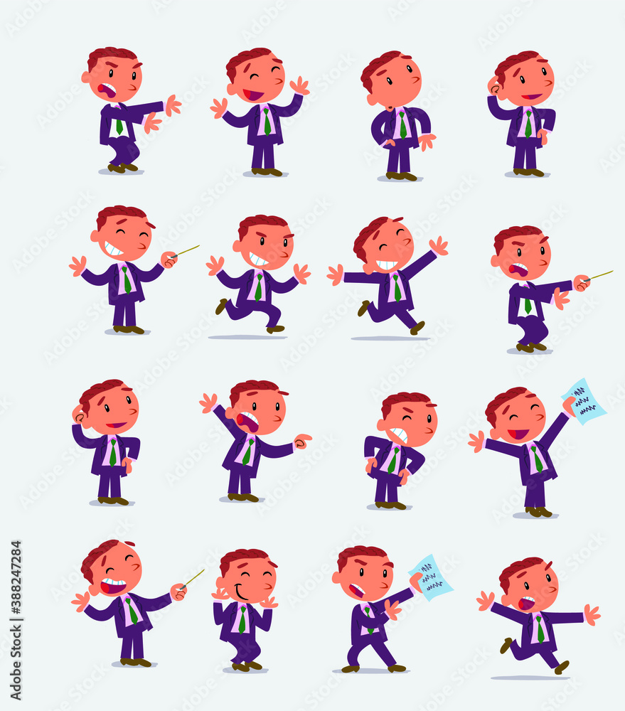 Cartoon character businessman in smart casual style. Set with different postures, attitudes and poses, doing different activities in isolated vector illustrations. Cartoon character businessman in smart casual style. Set with different postures, attitudes and poses, doing different activities in isolated vector illustrations.