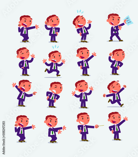 Cartoon character businessman in smart casual style. Set with different postures, attitudes and poses, doing different activities in isolated vector illustrations.