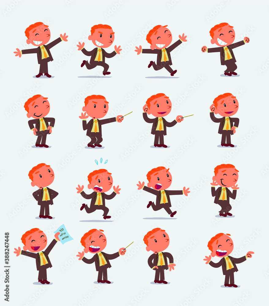 Cartoon character businessman in smart casual style. Set with different postures, attitudes and poses, doing different activities in isolated vector illustrations. Cartoon character businessman in smart casual style. Set with different postures, attitudes and poses, doing different activities in isolated vector illustrations.