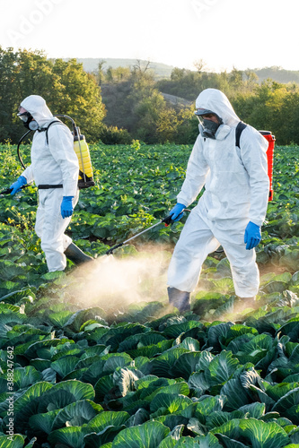 farmer spraying pesticide field mask harvest protective chemical