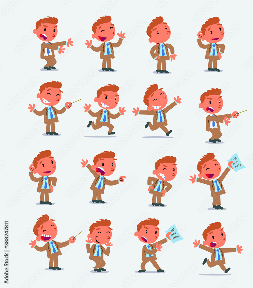 Cartoon character businessman in smart casual style. Set with different postures, attitudes and poses, doing different activities in isolated vector illustrations. Cartoon character businessman in smart casual style. Set with different postures, attitudes and poses, doing different activities in isolated vector illustrations.