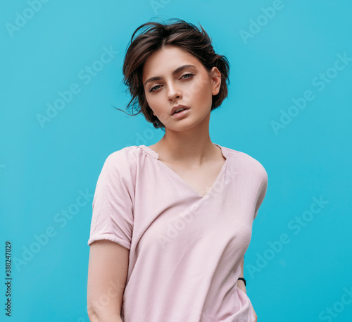 Fashionable portrait of young model with short hair
