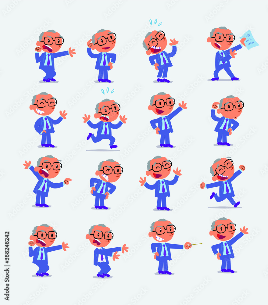 Cartoon character businessman in smart casual style. Set with different postures, attitudes and poses, doing different activities in isolated vector illustrations.