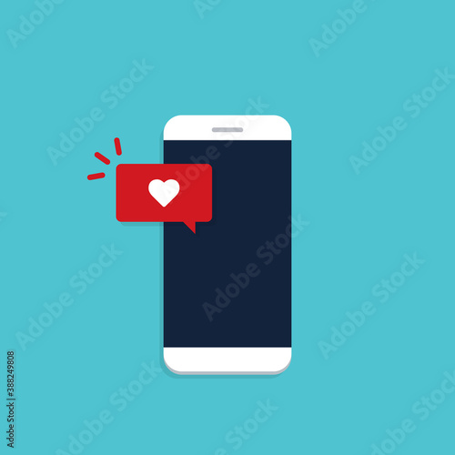 Free Download Vector illustration smartphone with heart emoji speech bubble get message on screen. Social network and mobile device concept. Flat design for print, websites, web banner. - GFXLoad