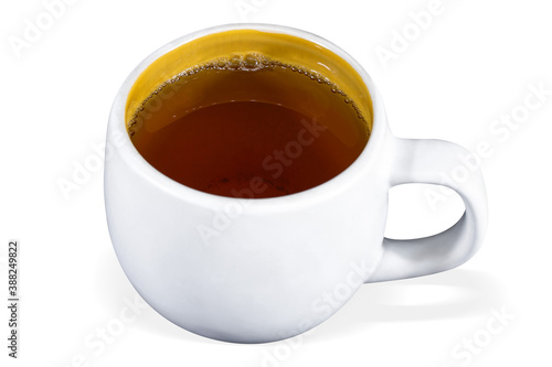 A white cup of tea on white background, isolated.