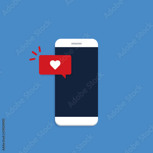 Free Download Vector illustration smartphone with heart emoji speech bubble get message on screen. Social network and mobile device concept. Flat design for print, websites, web banner. - GFXLoad