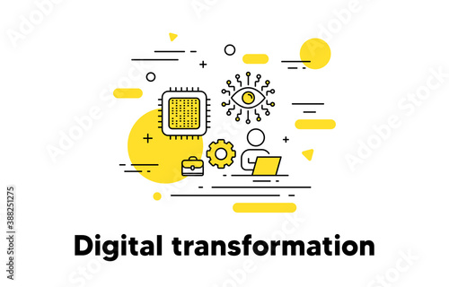 Digital transformation line icon. Artificial intelligence concept illustration. Recruiting and hire employee. Work schedule timetable. Editable stroke. Artificial intelligence, cpu vector icon