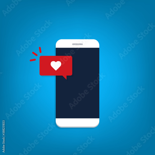 Free Download Vector illustration smartphone with heart emoji speech bubble get message on screen. Social network and mobile device concept. Flat design for print, websites, web banner. - GFXLoad