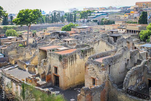 Ruins of the ancient Roman city of Herculanum on the shores of the Gulf of Naples