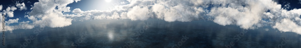 Obraz premium Panorama of clouds over the water, cloudy landscape over the sea, 3D rendering 