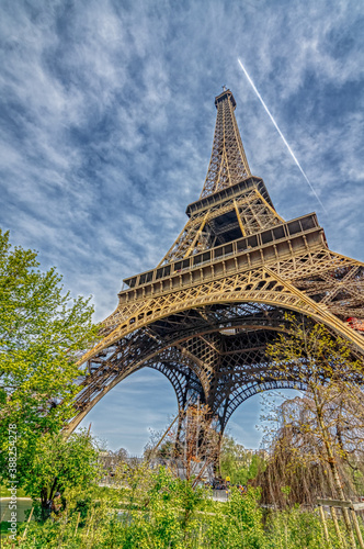 Paris, France - April 15, 2019: An abstract view of a park and Eiffel Tower, Paris, France © Frank Lammel