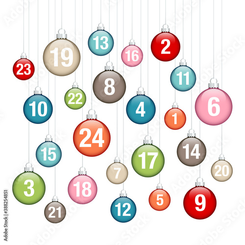 Adventskalender Hängende Glänzende Weihnachtskugeln Retrofarben
