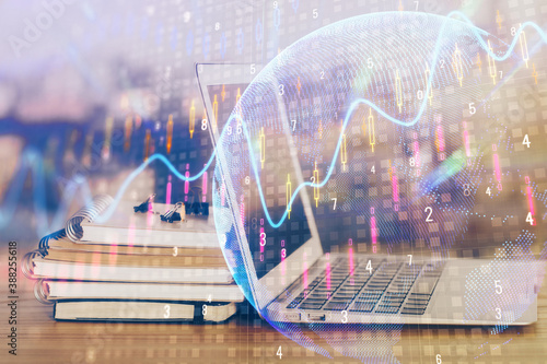 Wallpaper Mural Double exposure of graph and financial info and work space with computer background. Concept of international online trading. Torontodigital.ca