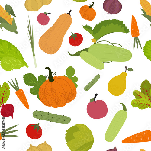 Seamless pattern with vegetables in a flat style. Vector illustration