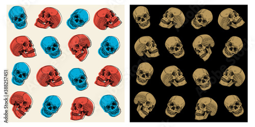 Human Skull retro seamless pattern illustration