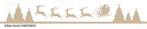 Banner Fliegender Weihnachtsschlitten Über Wald Beige