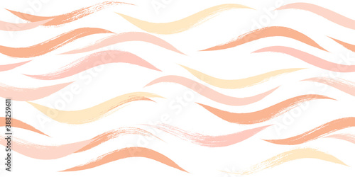Seamless Wave Pattern, Hand drawn pink, orange and green girly stripe seamless background. Wavy vector beach brush stroke, curly pink pastel paint lines, watercolor beauty illustration