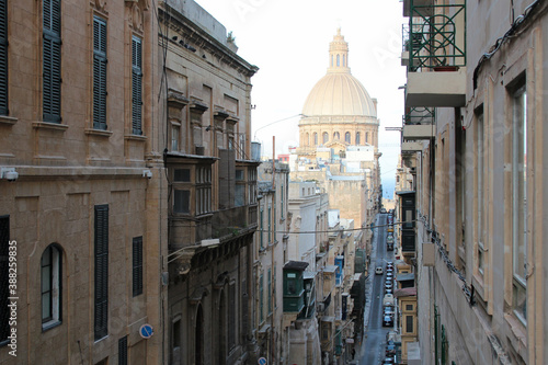 street, church and residentail buildings in valletta (malta) 