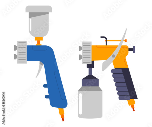 Spray gun vector cartoon set isolated on a white background.