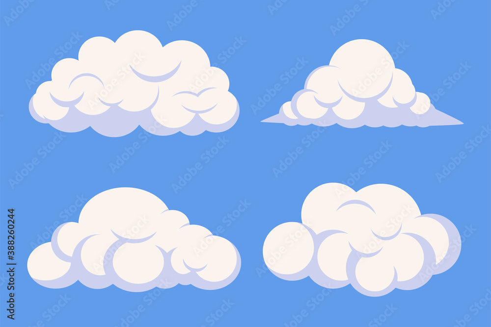 Cartoon cloud vector set isolated on background.