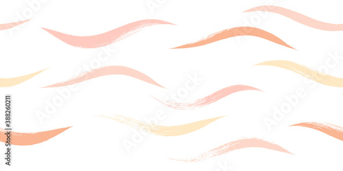 Seamless Wave Pattern, Hand drawn pink, orange and green girly stripe seamless background. Wavy vector beach brush stroke, curly pink pastel paint lines, watercolor beauty illustration