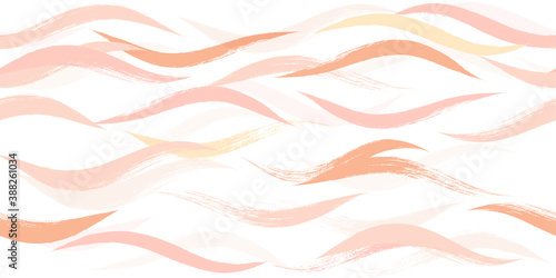 Seamless Wave Pattern, Hand drawn pink, orange and green girly stripe seamless background. Wavy vector beach brush stroke, curly pink pastel paint lines, watercolor beauty illustration