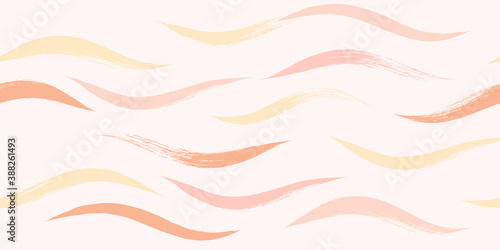 Seamless Wave Pattern, Hand drawn pink, orange and green girly stripe seamless background. Wavy vector beach brush stroke, curly pink pastel paint lines, watercolor beauty illustration