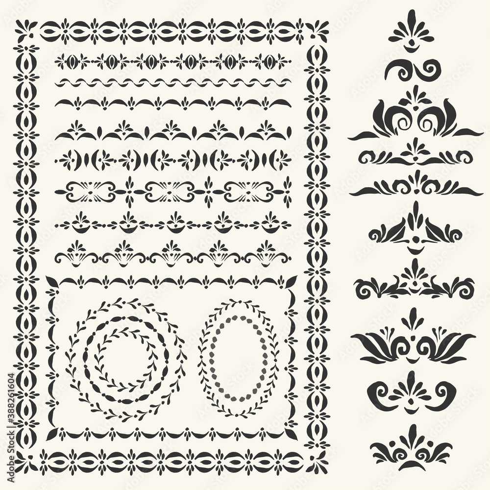 Fototapeta premium Set of vector decorative elements^ frames and pattern brushes