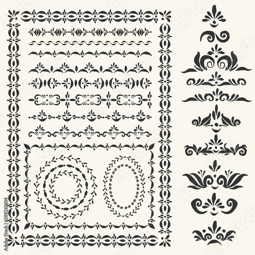Set of vector decorative elements^ frames and pattern brushes