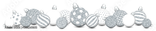 Banner Liegende Weihnachtskugeln Mit Muster Glitzer Silber Weiß