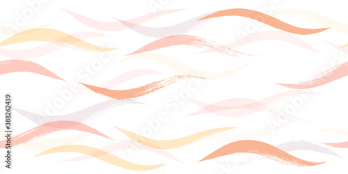 Seamless Wave Pattern, Hand drawn pink, orange and green girly stripe seamless background. Wavy vector beach brush stroke, curly pink pastel paint lines, watercolor beauty illustration