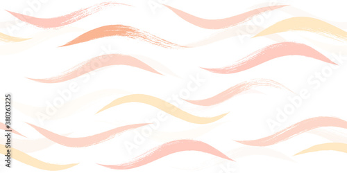 Seamless Wave Pattern, Hand drawn pink, orange and green girly stripe seamless background. Wavy vector beach brush stroke, curly pink pastel paint lines, watercolor beauty illustration