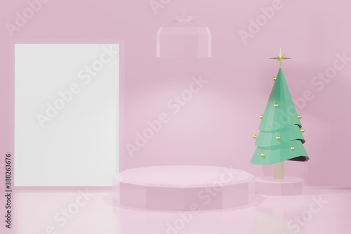 3d rendering christmas empty template podium  and framemockup for product placement