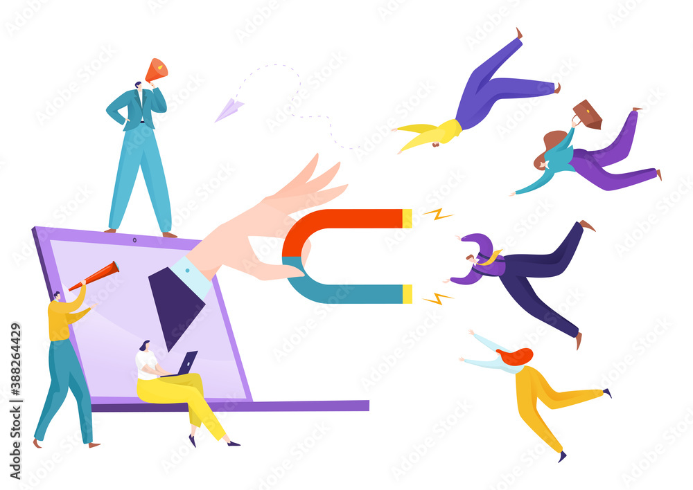 Marketing strategy for client, customer campaign in social media online vector illustration. Traffic advertising and management, sale for network generation. Content lead to company success.