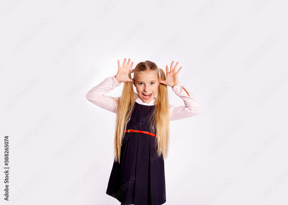 schoolgirl in school clothes on white background schoolgirl in school clothes on white background