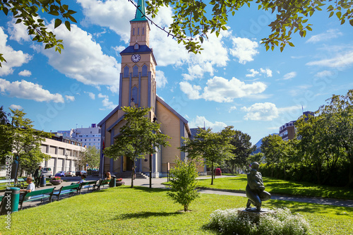 Fototapeta Naklejka Na Ścianę i Meble -  Tromsø Cathedral is a cathedral in Tromsø that was built in 1861. This is Norway's only Protestant cathedral built in wood,Tromsø,Troms county,Norway