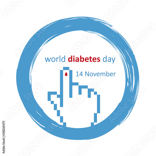 blue circle and finger with blood drop world diabetes day 14 november vector illustration EPS10