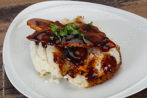 Rice with duck breast in Unagi sauce