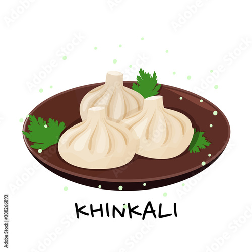 Traditional Georgian dish Khinkali. Meat dumplings vector realistic illustration.