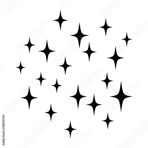 Sparkles isolated on white. Black vector stars. Shine background. . Vector illustration