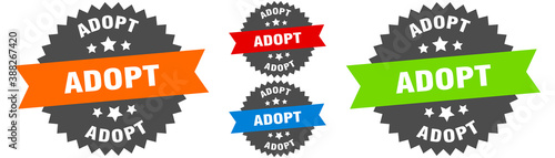 adopt sign. round ribbon label set. Seal