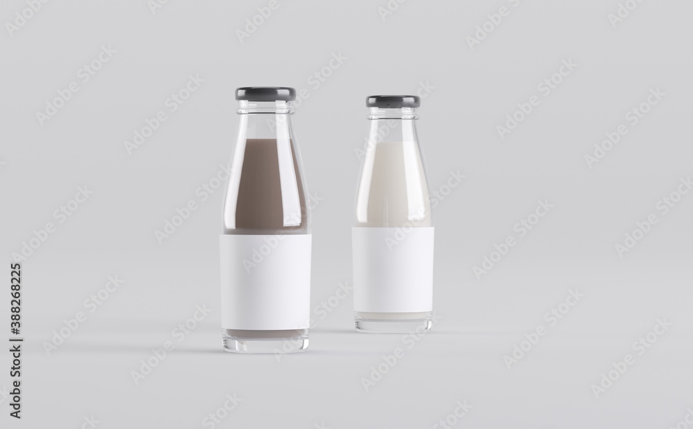 Two Milk Bottles Mockup 3D Illustration Two Milk Bottles Mockup 3D Illustration