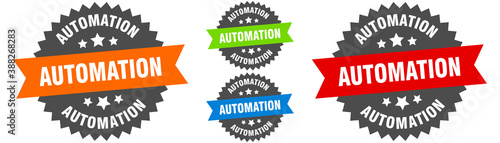 automation sign. round ribbon label set. Seal